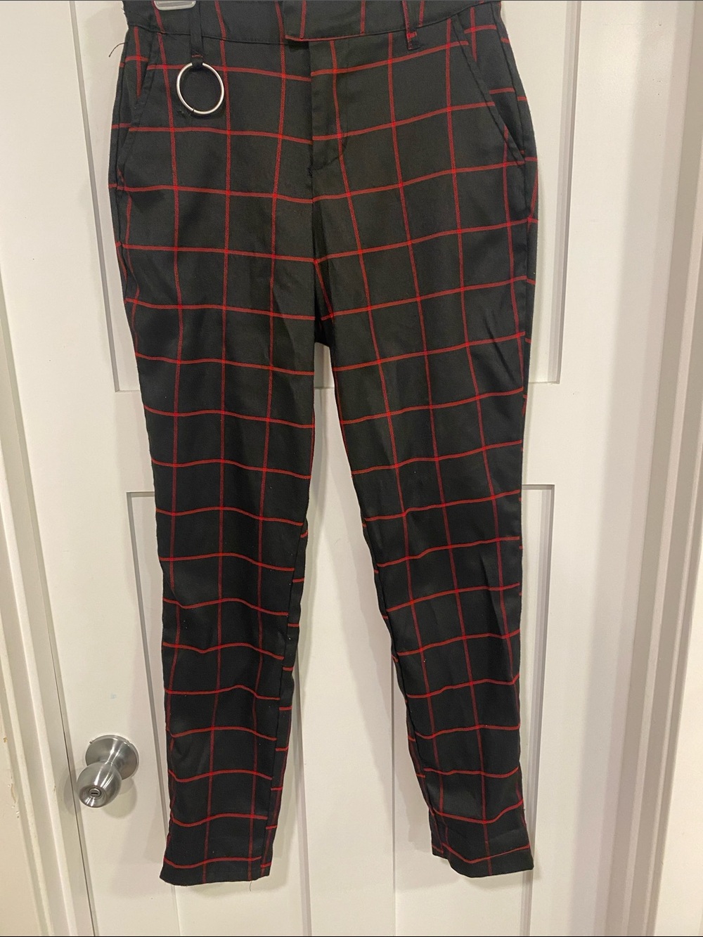 Hot Topic Black Pants with Red Windowpane Grid